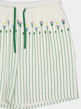 Casablanca Green Floral Stripe Sporty Linen Shorts