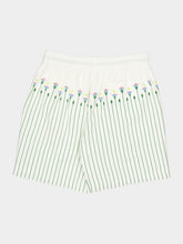 Casablanca Green Floral Stripe Sporty Linen Shorts