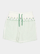 Casablanca Green Floral Stripe Sporty Linen Shorts