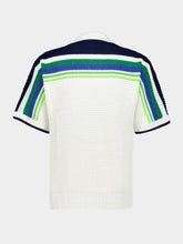 Casablanca White and Blue Short Sleeve Stripe Knit Cotton Shirt
