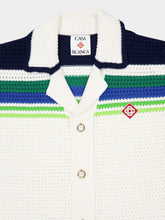 Casablanca White and Blue Short Sleeve Stripe Knit Cotton Shirt