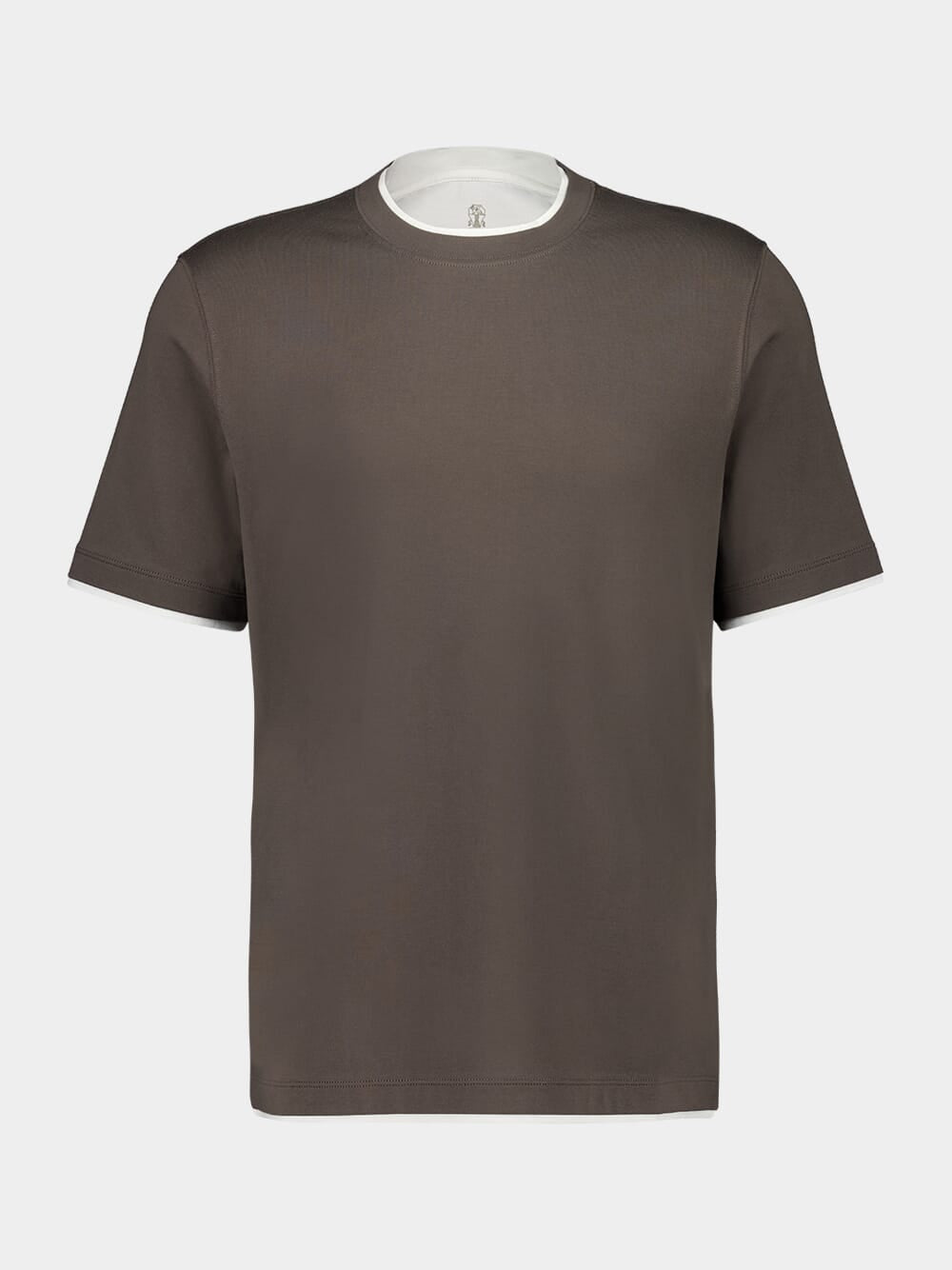 Brown Faux-Layered Cotton Crew-Neck T-Shirt