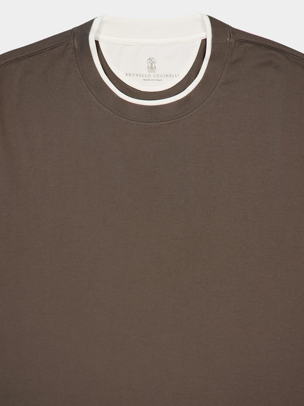 Brown Faux-Layered Cotton Crew-Neck T-Shirt