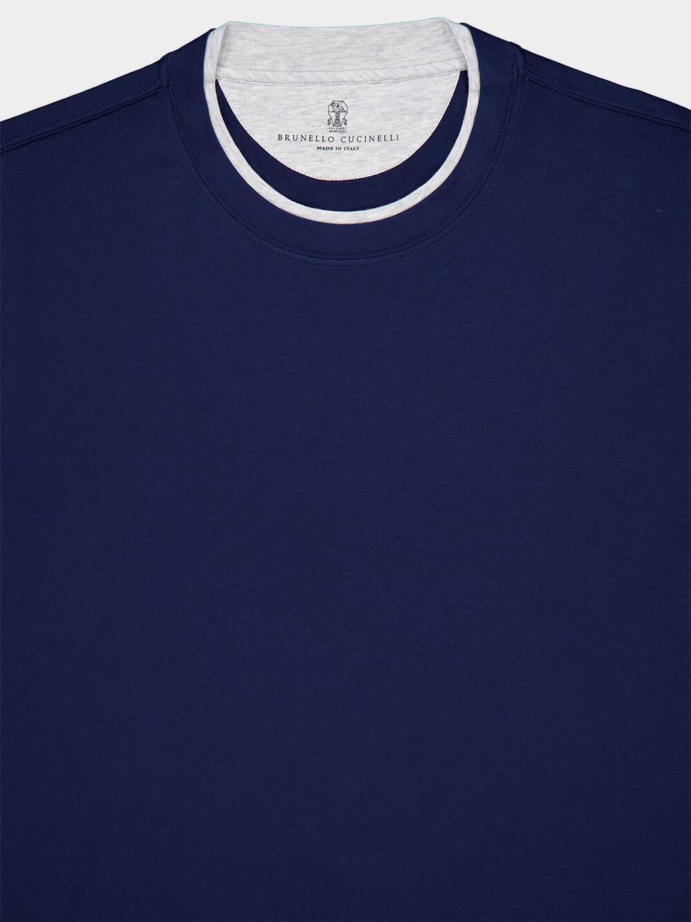 Blue Cotton Jersey T-Shirt with Faux-Layering