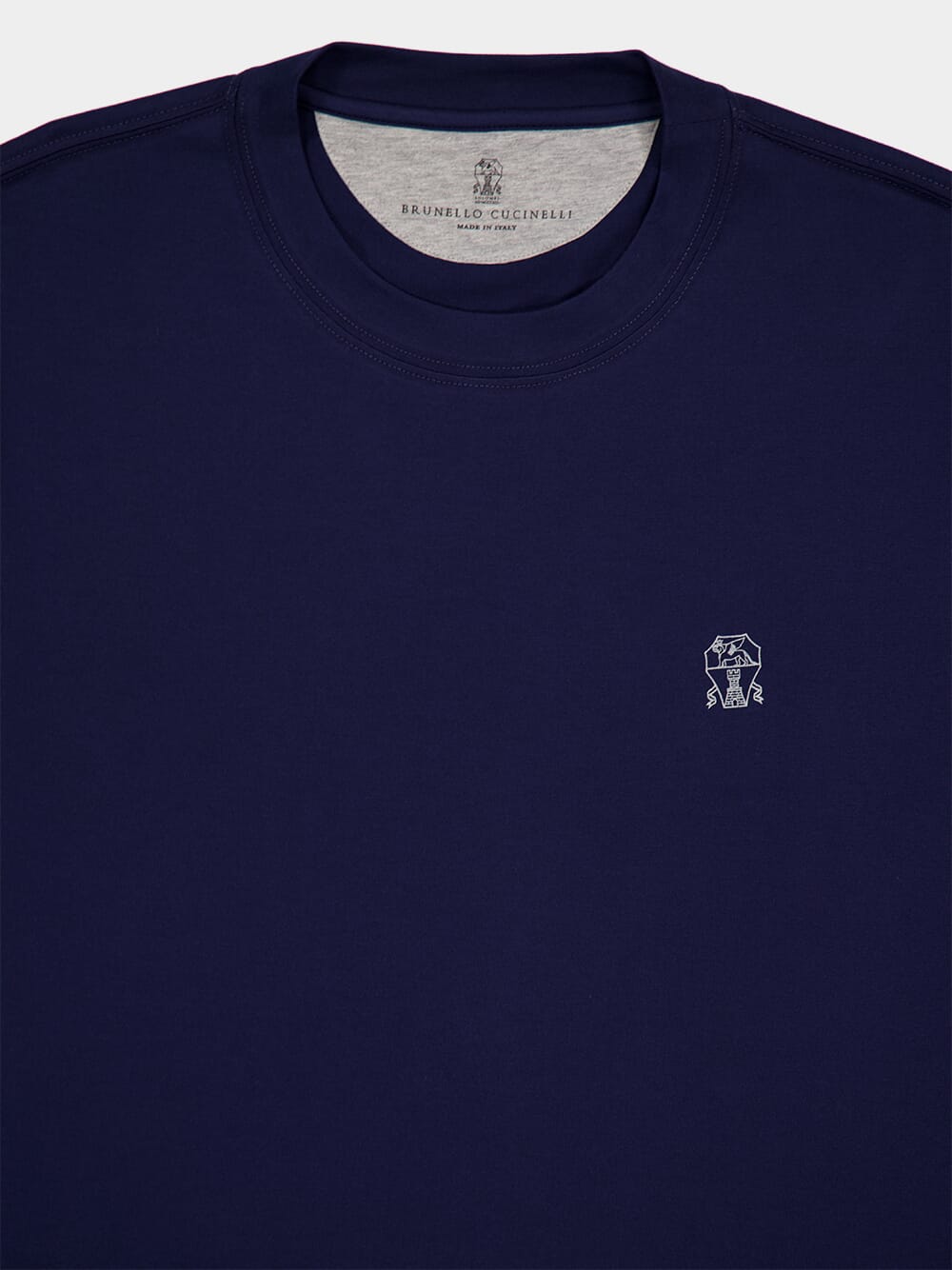 Dark Blue Cotton Crew-Neck T-Shirt with Logo