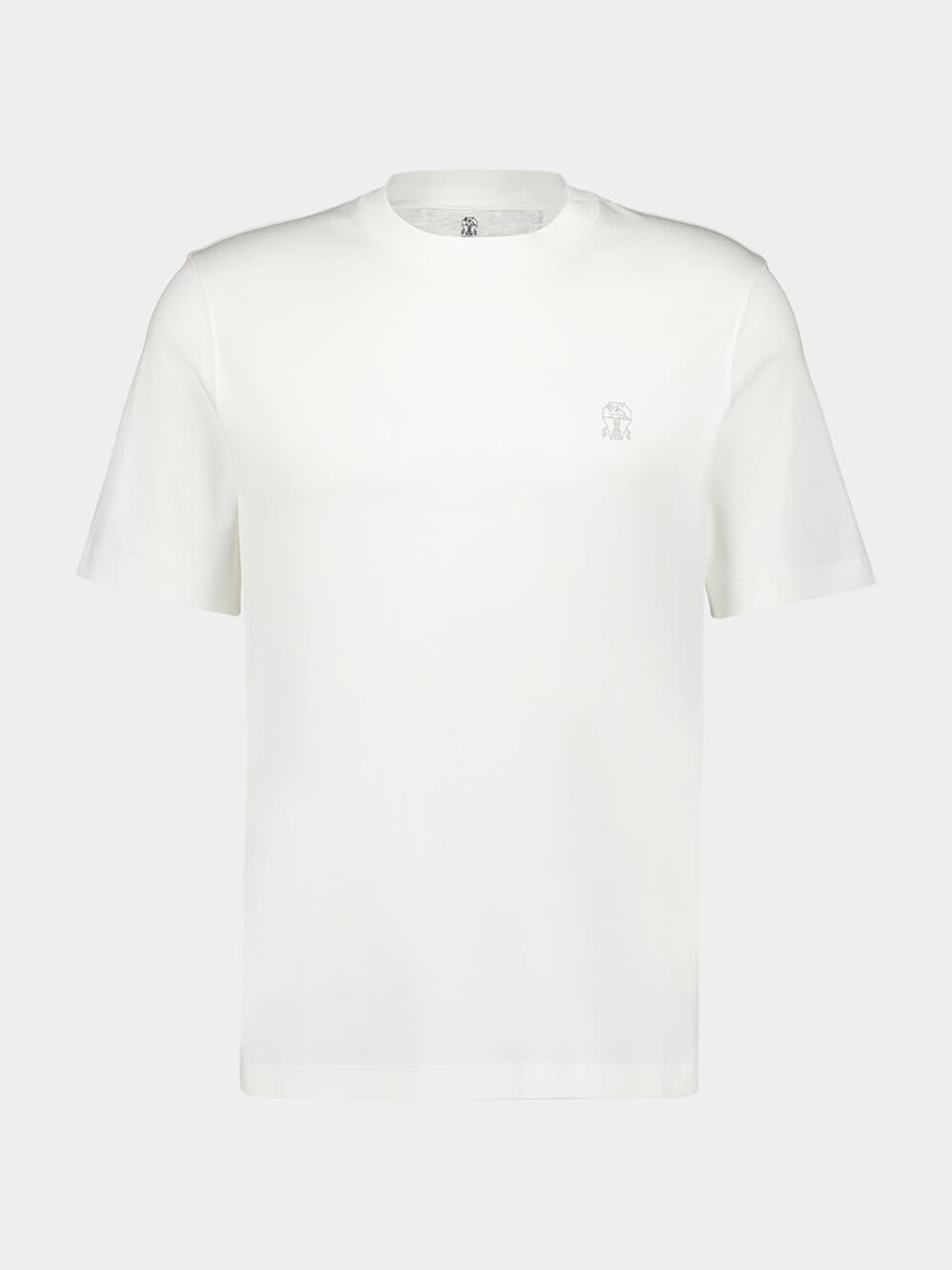 White Cotton Crew-Neck T-Shirt with Logo