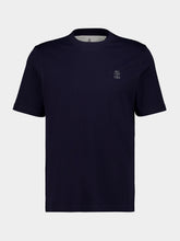 Brunello Cucinelli Navy Blue Cotton Jersey Logo T-Shirt