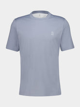 Brunello Cucinelli Light Blue Cotton Jersey Crew Neck T-Shirt with Logo