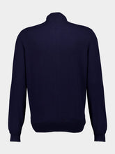 Brunello Cucinelli Navy Blue Cashmere Turtleneck Cardigan