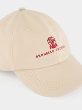Brunello Cucinelli Beige Cotton Gabardine Cap with Red Logo
