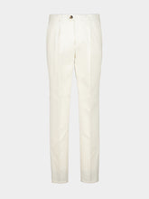 Brunello Cucinelli White Cotton Gabardine Pleated Trousers