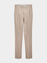 Brunello Cucinelli Beige Cotton Gabardine Drawstring Trousers