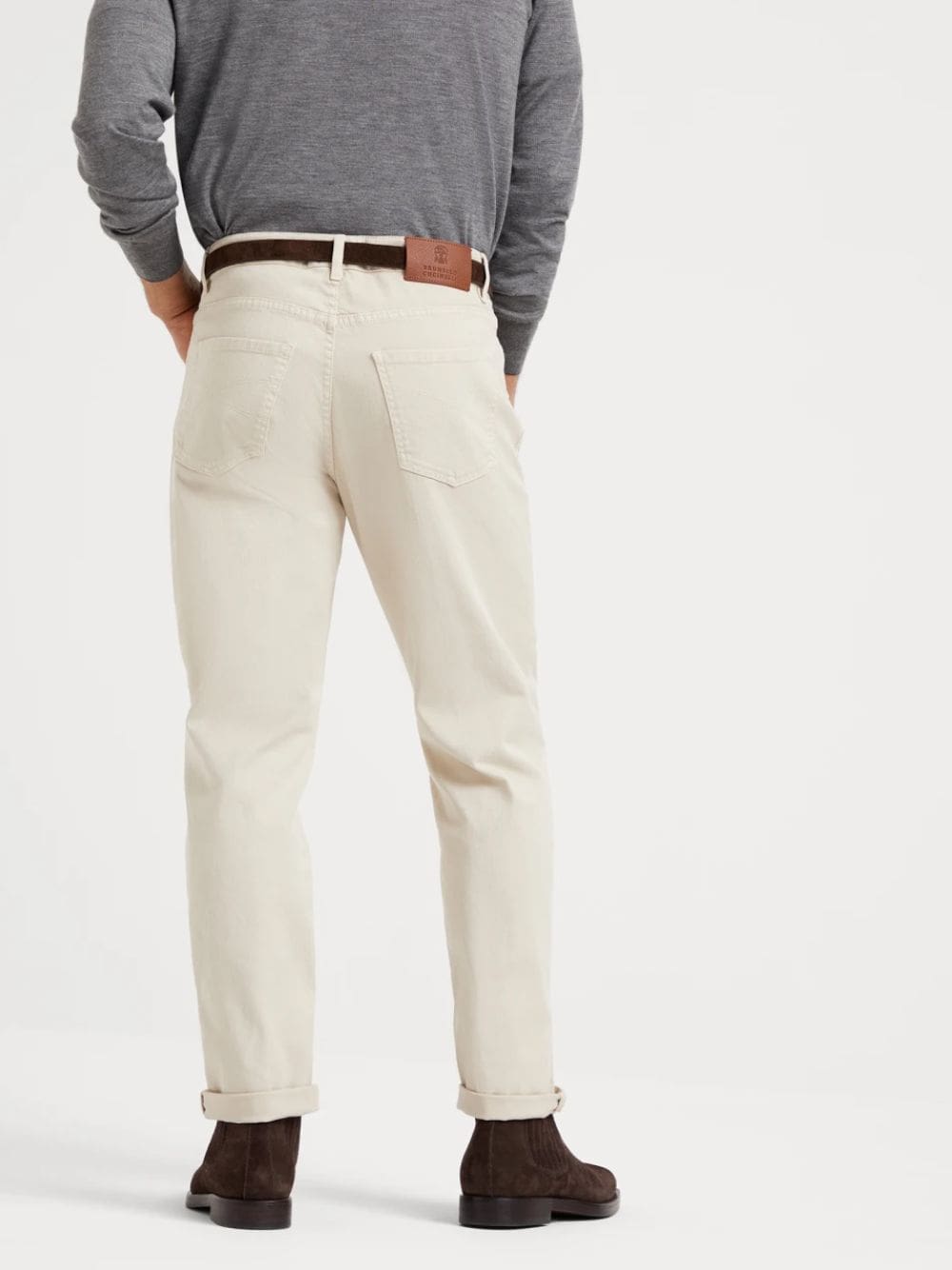 Cream Garment-Dyed Lightweight Denim Five-Pocket Trousers