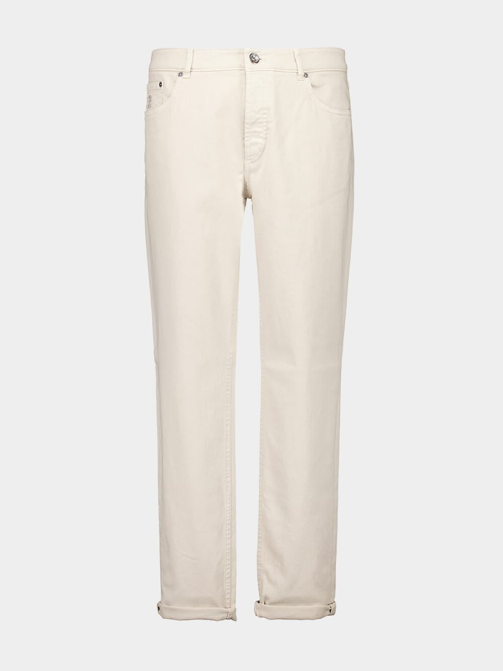 Cream Garment-Dyed Lightweight Denim Five-Pocket Trousers