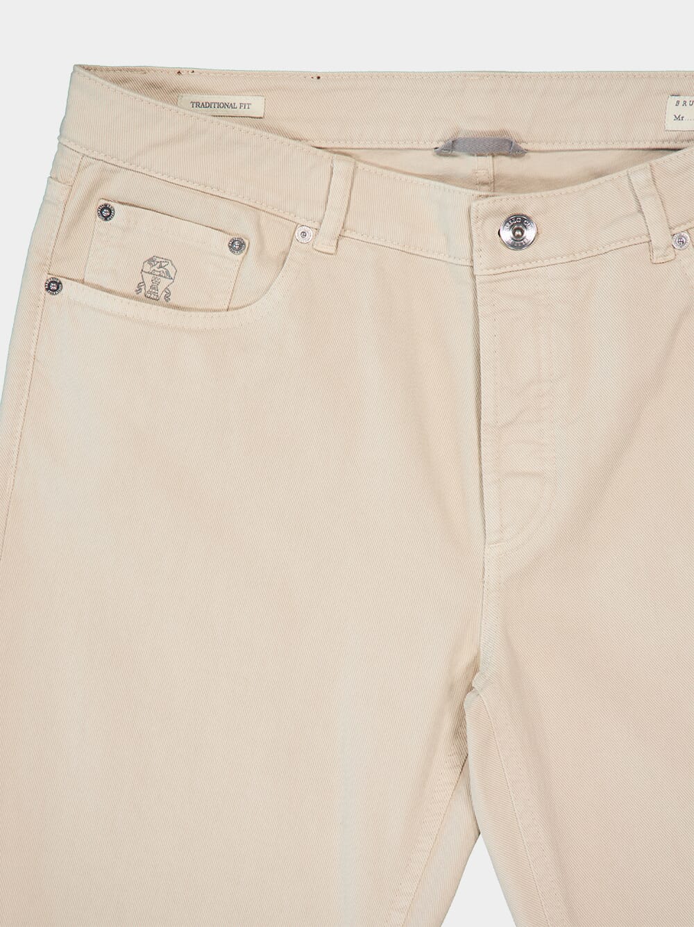 Cream Garment-Dyed Lightweight Denim Five-Pocket Trousers