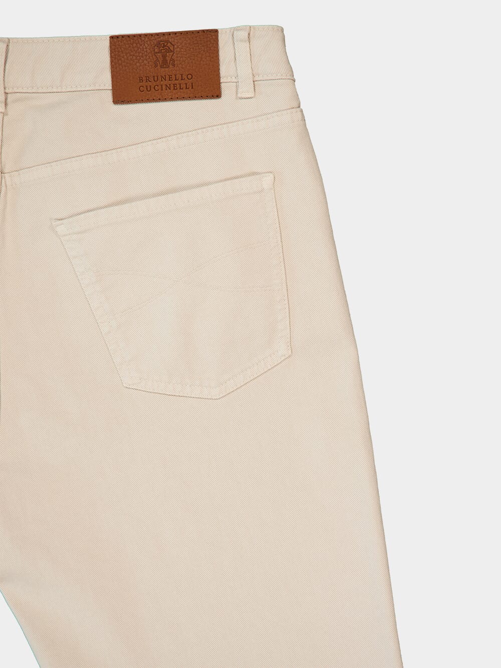 Cream Garment-Dyed Lightweight Denim Five-Pocket Trousers