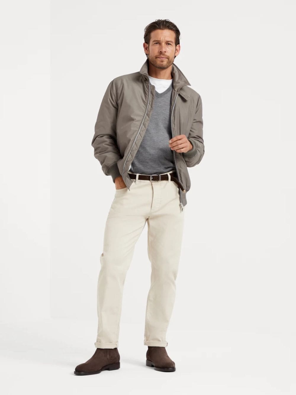 Cream Garment-Dyed Lightweight Denim Five-Pocket Trousers