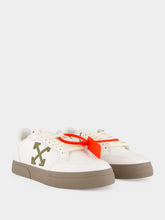 Off-White White and Khaki Vulcanized Low Leather Sneakers