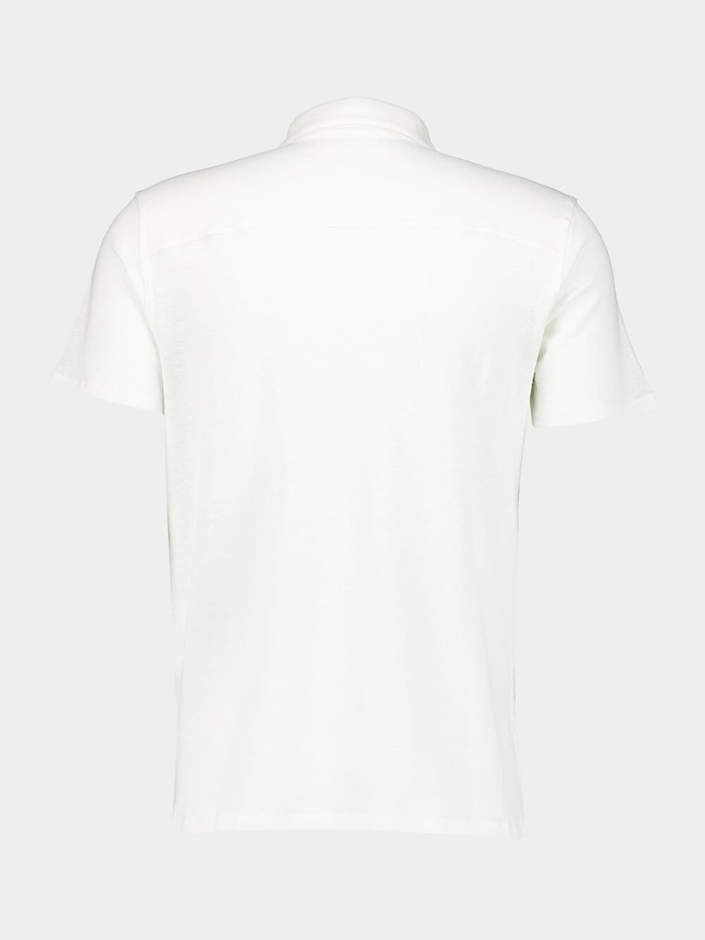 White Linen Stretch Short-Sleeved Polo Shirt