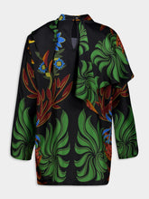 Paula Magnolia Visual Garden Print Printed Silk Twill Top with Scarf