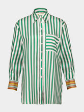 Paula Marie Green Stripes Silk Twill Shirt