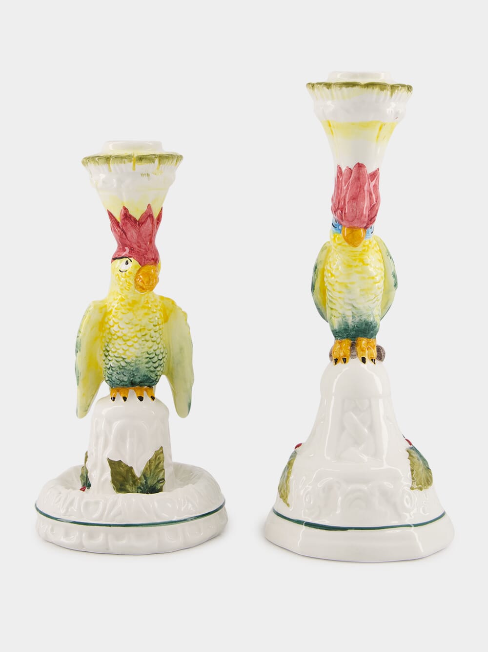 Set of Two Parrot Ceramic Candle Holders