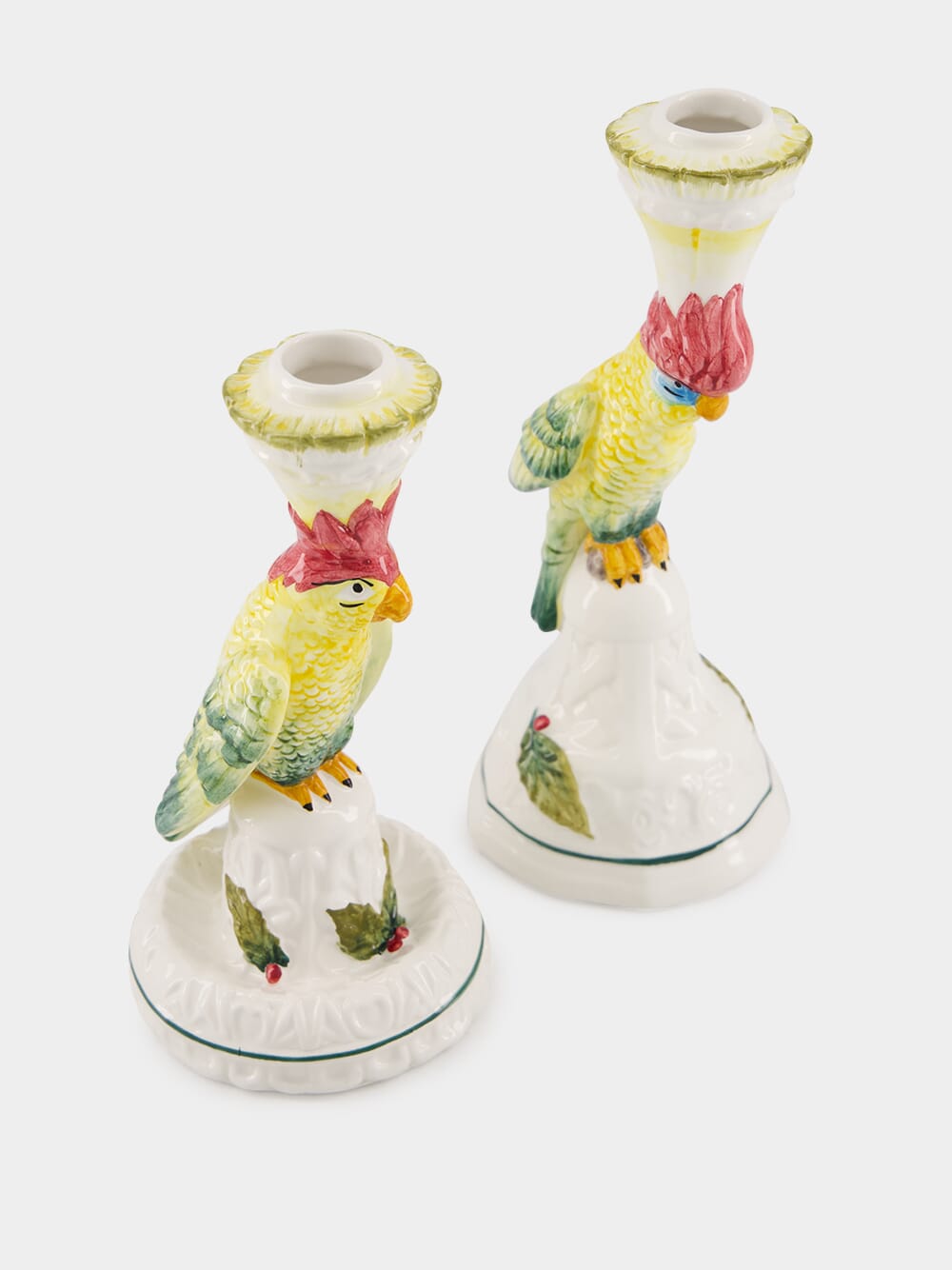 Set of Two Parrot Ceramic Candle Holders