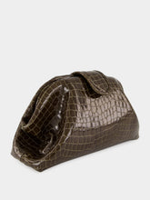 Paula Mavie Dark Green Croco Leather Clutch with Closure