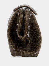 Paula Mavie Dark Green Croco Leather Clutch with Closure