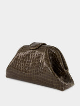 Paula Mavie Dark Green Croco Leather Clutch with Closure