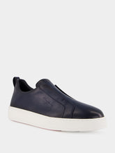 Santoni Blue Calf Leather Slip-On Sneakers