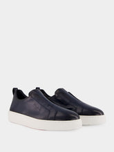 Santoni Blue Calf Leather Slip-On Sneakers