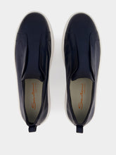 Santoni Blue Calf Leather Slip-On Sneakers