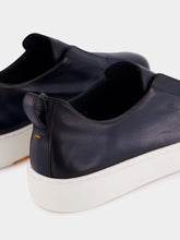 Santoni Blue Calf Leather Slip-On Sneakers