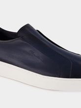 Santoni Blue Calf Leather Slip-On Sneakers