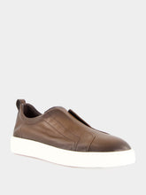Santoni Brown Cleanic Leather Slip-On Sneakers