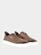 Santoni Brown Cleanic Leather Slip-On Sneakers