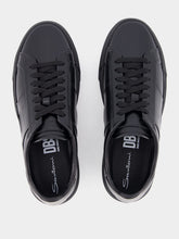 Santoni Black Leather Slip-On Sneakers