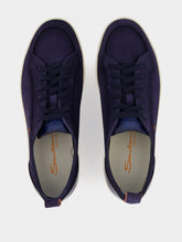 Santoni Blue Suede Calf Leather Sneakers