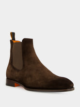 Santoni Dark Brown Suede Chelsea Boots