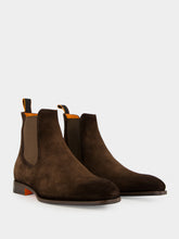 Santoni Dark Brown Suede Chelsea Boots