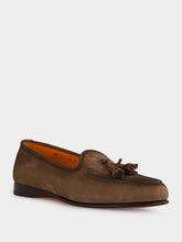 Santoni Brown Nubuck Andrea Tassel Loafers