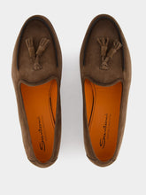 Santoni Brown Nubuck Andrea Tassel Loafers