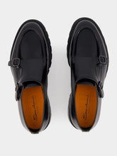 Santoni Black Polished Leather Double Buckle Shoes