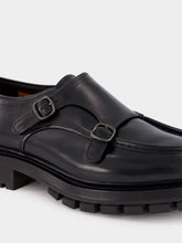Santoni Black Polished Leather Double Buckle Shoes