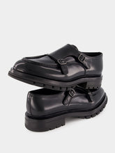 Santoni Black Polished Leather Double Buckle Shoes