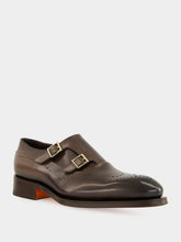 Santoni Brown Leather Double-Buckle Brogue Shoe