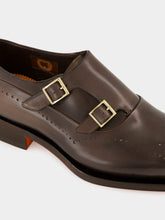 Santoni Brown Leather Double-Buckle Brogue Shoe