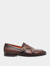 Santoni Carlos Leather Monk Shoes in Dark Brown