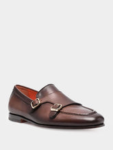 Santoni Carlos Leather Monk Shoes in Dark Brown